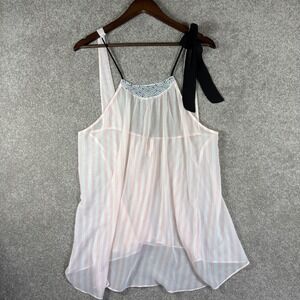 Victoria's Secret Pink Striped Rhinestone Embellished Bow Babydoll Top Small